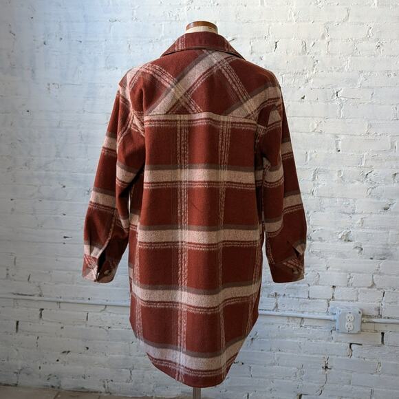 Red Plaid Flannel Jacket Gorpcore Utility Shacket Grunge Boho Chic Earthy Small - Picture 5 of 11